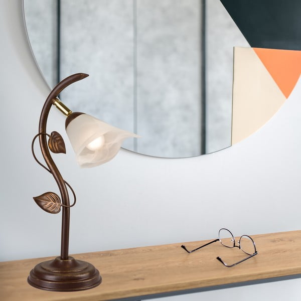Tmavě hnědá stolní lampa se skleněným stínidlem, výška 40 cm Bluszcz – LAMKUR-image-2