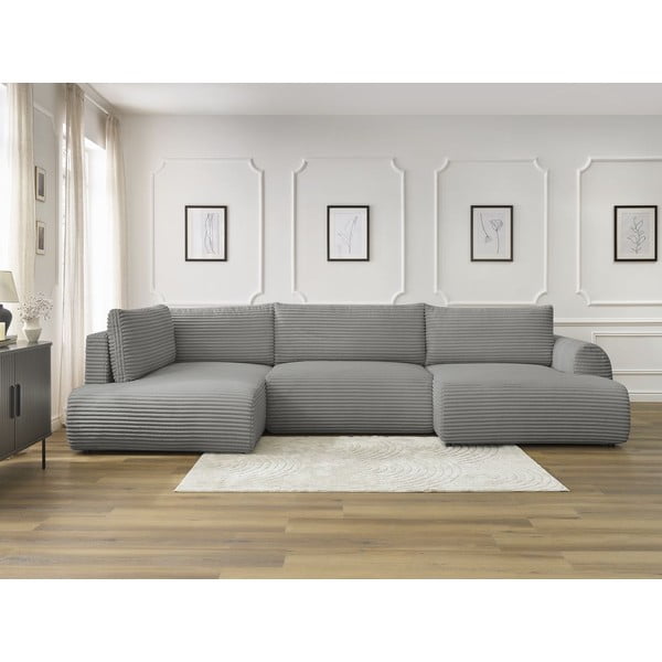 Tmavě šedá manšestrová rozkládací/s úložným prostorem rohová pohovka (levý roh/do "U") Lucien – Bobochic Paris-image-1