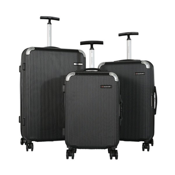 Sada 3 černých cestovních kufrů na kolečkách Travel World