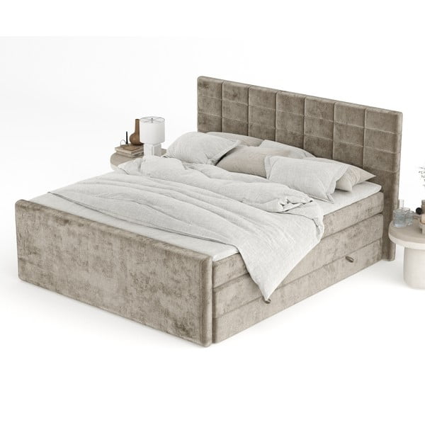 Světle hnědá boxspring postel s úložným prostorem 140x200 cm Ava – Maison de Rêve-image-4