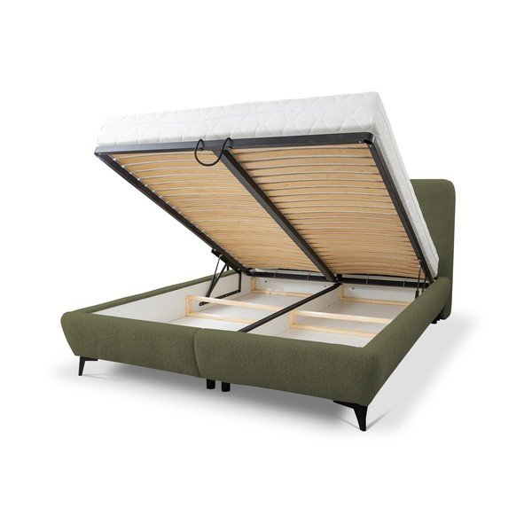 Zelená čalouněná dvoulůžková postel s úložným prostorem s roštem 140x200 cm Makapu – Makamii-image-1
