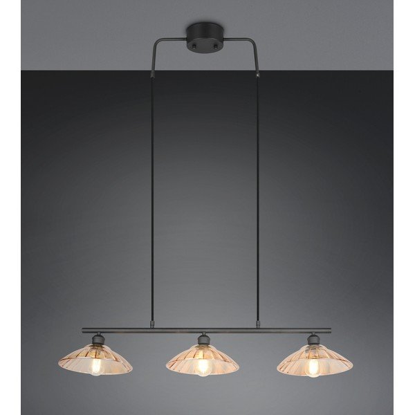 Černé/jantarové kovové závěsné svítidlo se skleněným stínidlem Eluna – Reality-image-1