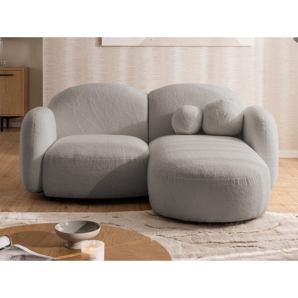 Šedá rohová pohovka z textilie bouclé (pravý roh/s lenoškou) Orbit – Ropez-image-1