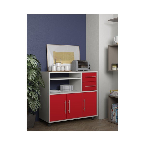 Červeno-bílý pojízdný kuchyňský úložný prostor s policemi TemaHome Marius-image-4