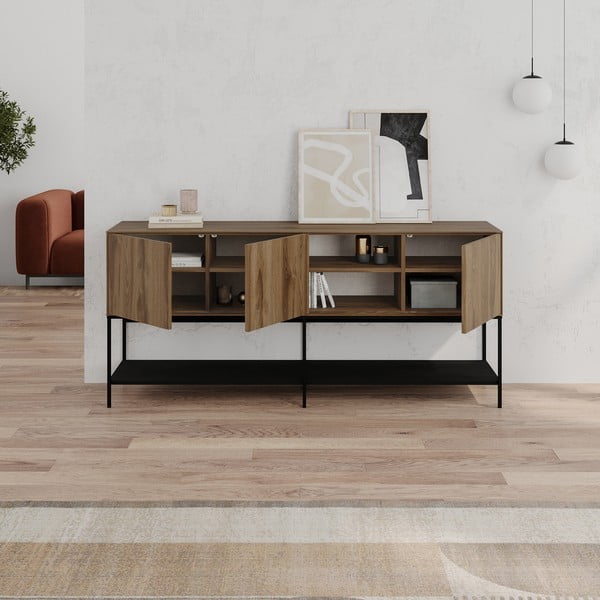 Komoda v dekoru dubu v černo-přírodní barvě 180x80x40 cm Amira – Marckeric-image-2