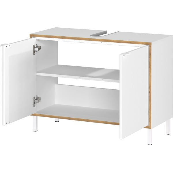 Bílá vysoká skříňka pod umyvadlo 80x60 cm Topeka – Germania-image-3