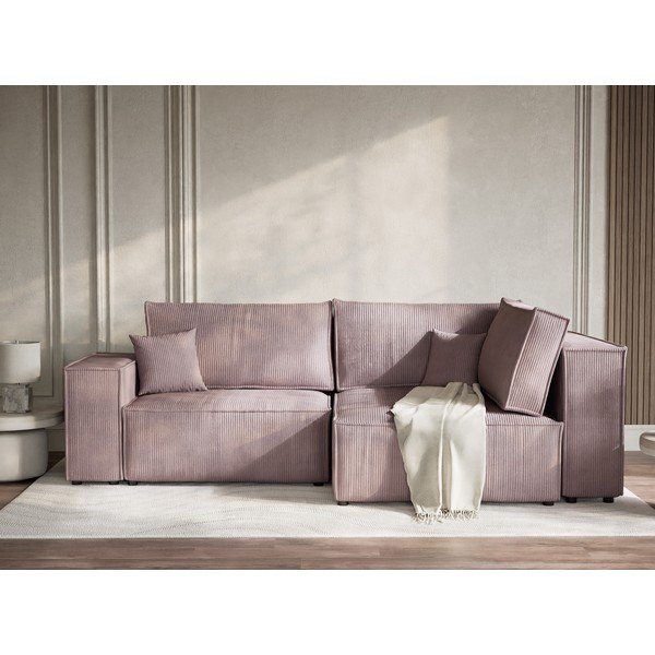 Fialová manšestrová rozkládací/s úložným prostorem rohová pohovka (pravý roh/do L) Tonga – Maison de Rêve-image-1