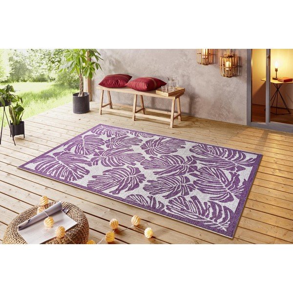Fialovo-béžový venkovní koberec NORTHRUGS Monstera, 140 x 200 cm-image-1
