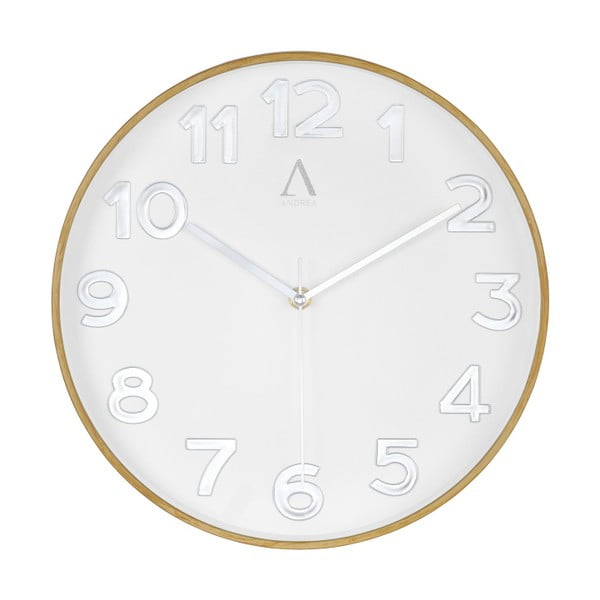 Bílé nástěnné hodiny Andrea House Oakwood, 30 cm