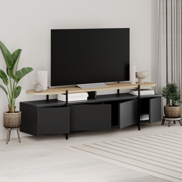 Černý TV stolek v dekoru dubu 160x48 cm Hinoa – Marckeric-image-4