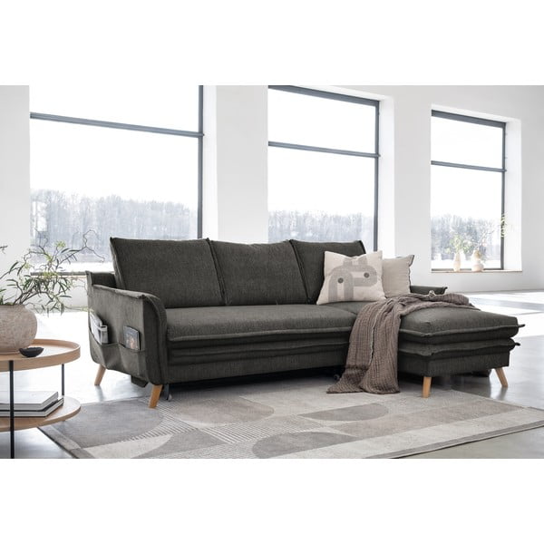 Tmavě šedá rozkládací rohová pohovka (pravý roh) Charming Charlie – Miuform-image-3