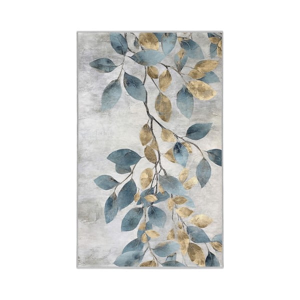 Pratelný koberec ve světle modré a zlaté barvě 80x150 cm Golden Leaves – Mila Home