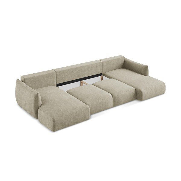 Béžová žinylková rozkládací rohová pohovka (do "U") Leila – Makamii-image-4