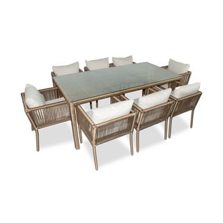 Hnědý/krémový zahradní jídelní set z umělého ratanu pro 8 Vera 200 – Floriane Garden