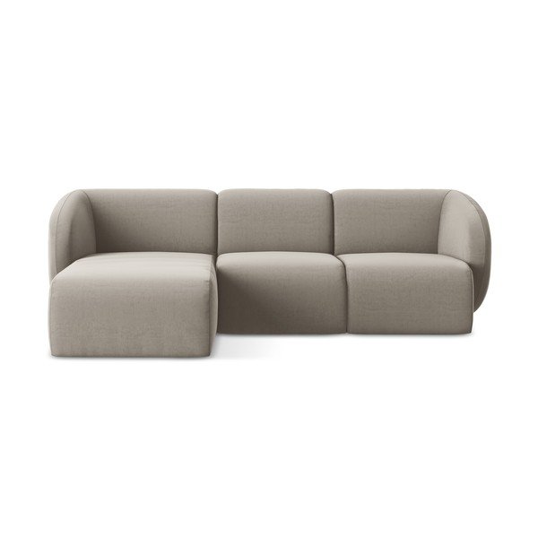 Světle hnědá sametová rohová pohovka (levý roh/s lenoškou) Lani – Makamii