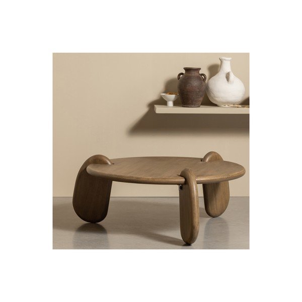 Hnědý kulatý konferenční stolek s deskou v dekoru ořechového dřeva ø 100 cm Imbue – BePureHome-image-3