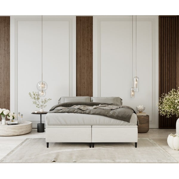 Krémová čalouněná dvoulůžková postel s úložným prostorem 160x200 cm Tate – Maison de Rêve-image-3