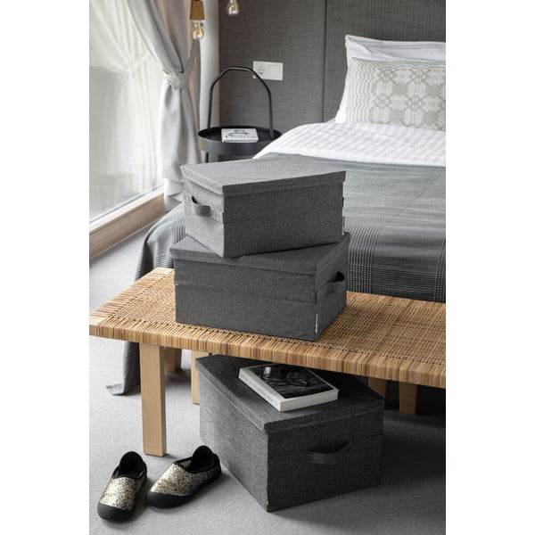 Šedý látkový úložný box s víkem 35x26x19 cm Soft Storage – Bigso-image-4