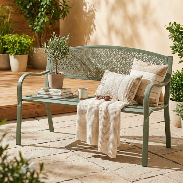 Khaki kovová zahradní lavice Lizette – Bizzotto-image-1