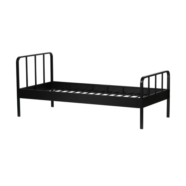 Černá kovová jednolůžková postel s roštem 90x200 cm Mees – WOOOD
