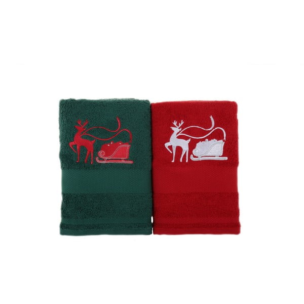 Sada 2 ručníků Kızak Red&Green, 50 x 100 cm