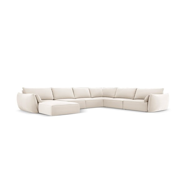 Béžová sametová rohová pohovka (pravý roh/do "U") Vanda – Mazzini Sofas-image-2