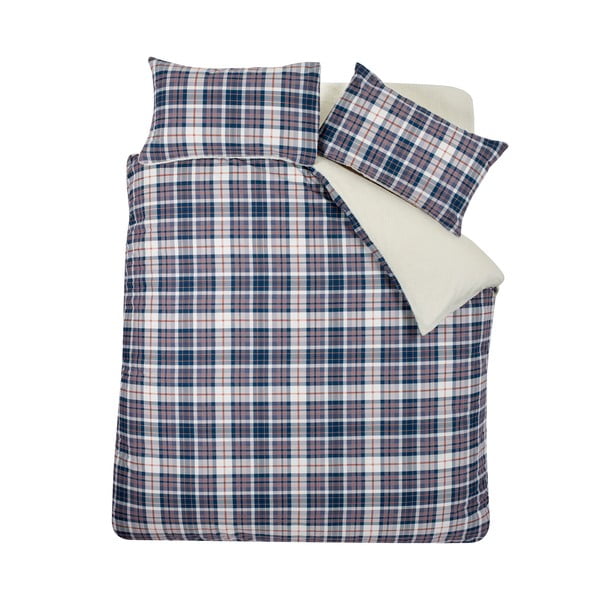 Modré/béžové povlečení na dvoulůžko s beránkem 200x200 cm Cosy Sherpa Check – Catherine Lansfield