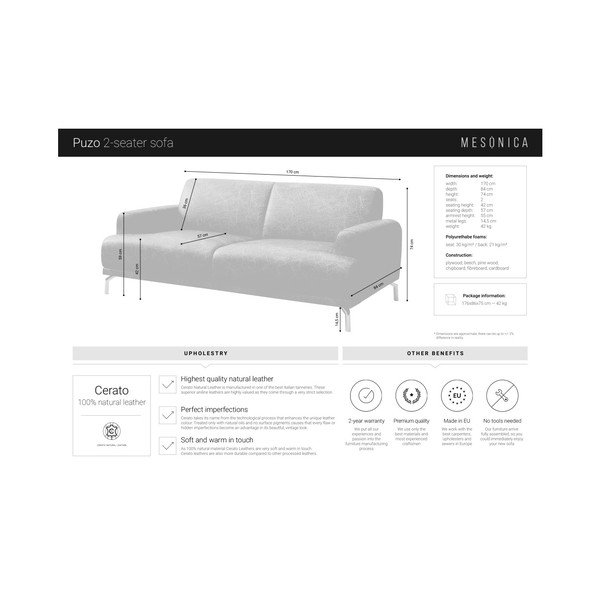 Koňakově hnědá kožená pohovka MESONICA Puzo, 170 cm-image-4