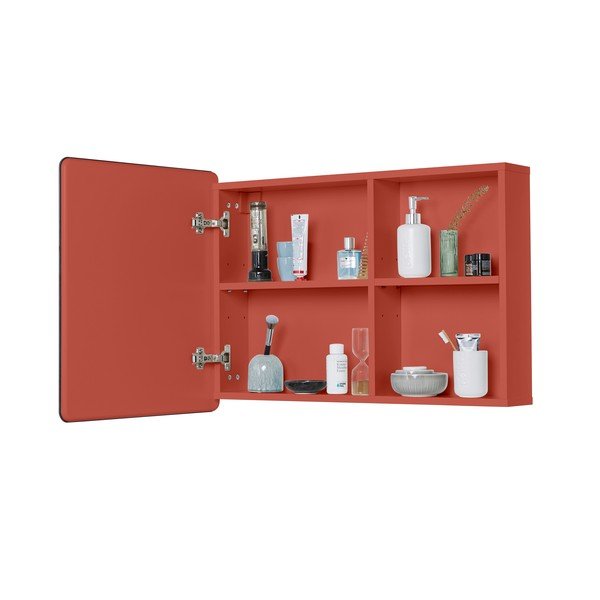 Červená závěsná koupelnová skříňka se zrcadlem 80x58 cm Color Bath – Tom Tailor-image-4
