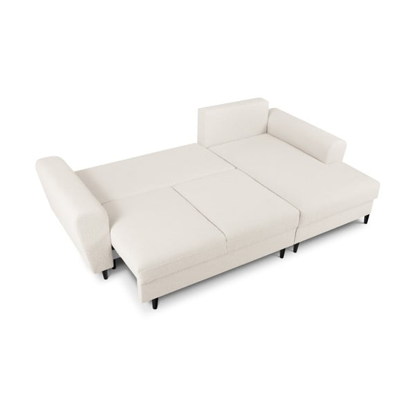 Béžová rozkládací/s úložným prostorem rohová pohovka z textilie bouclé (pravý roh/s lenoškou) Kyoto – Cosmopolitan Design-image-2