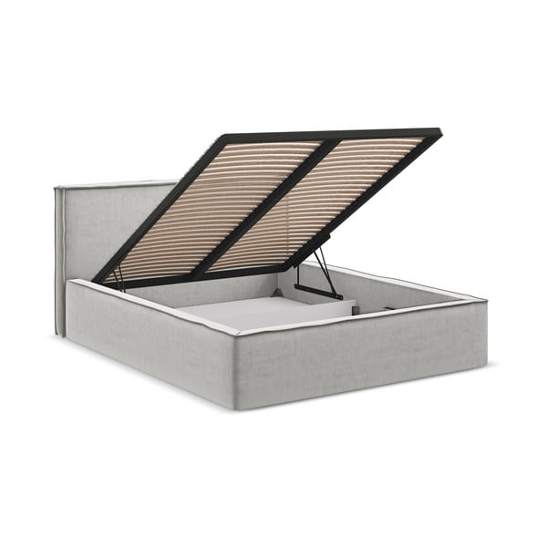 Světle šedá čalouněná dvoulůžková postel s úložným prostorem s roštem 140x200 cm Anani – Makamii-image-2
