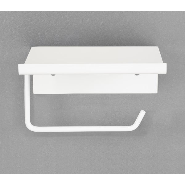 Bílý samodržící kovový držák na toaletní papír s poličkou Desulo – Wenko-image-4