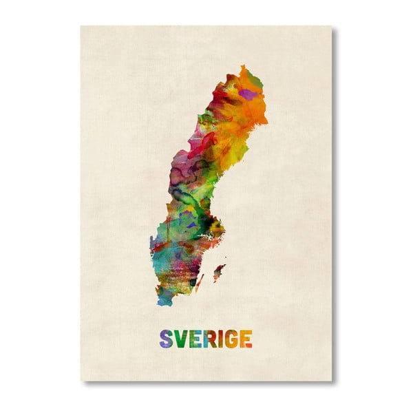 Plakát s pestrobarevnou mapou Švédska Americanflat Art, 60 x 42 cm