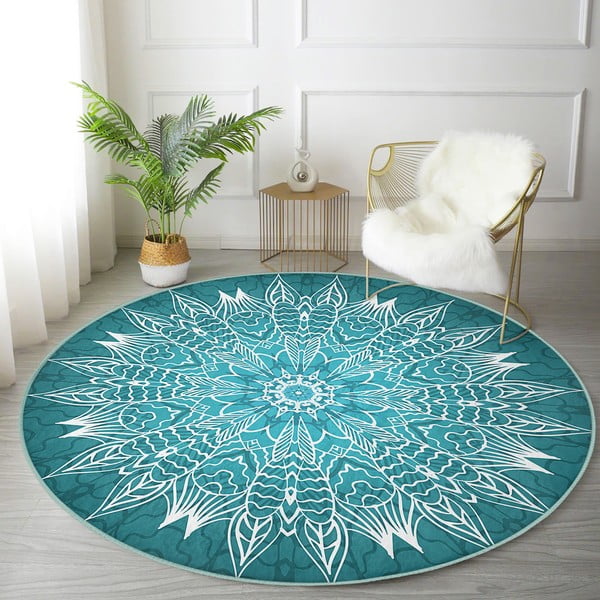 Tyrkysový pratelný kulatý koberec vhodný pro robotické vysavače ø 120 cm Comfort – Mila Home-image-4