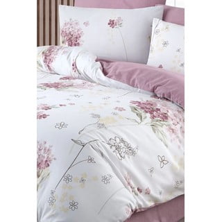 Bílo-růžové 4dílné prodloužené povlečení na dvoulůžko s prostěradlem 200x220 cm Floral – Mila Home