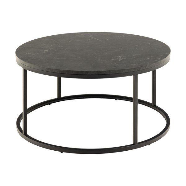 Černý kulatý konferenční stolek s deskou v dekoru mramoru ø 80 cm Spiro – Actona-image-4
