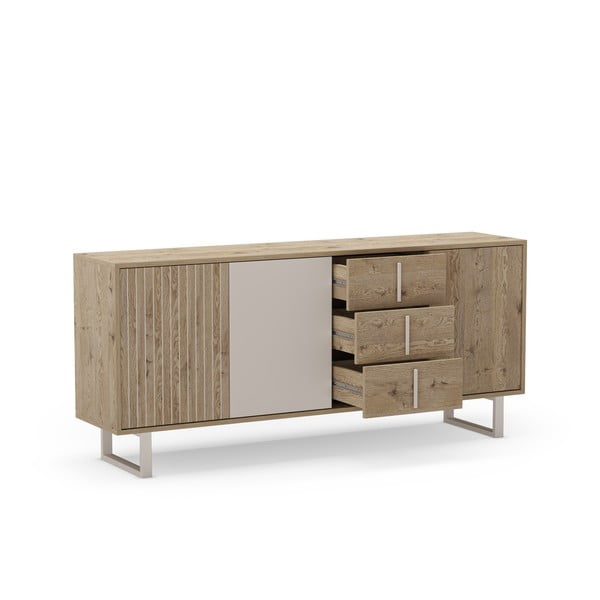 Nízká komoda v dekoru dubu v šedo-přírodní barvě 180x80 cm Millay – Marckeric-image-4