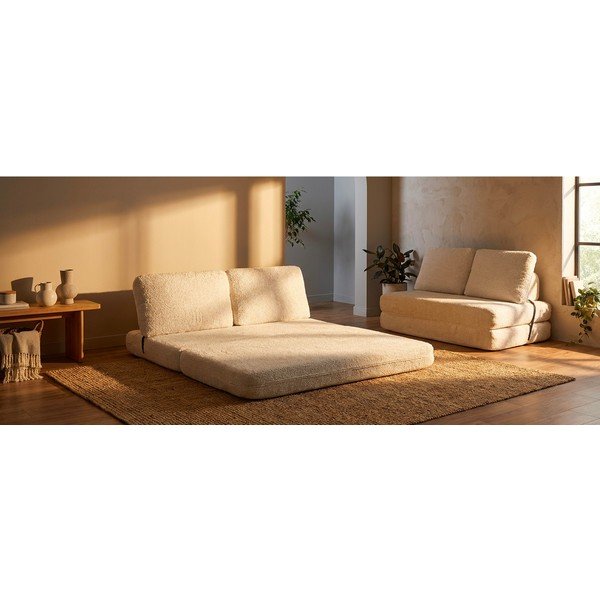 Bílá rozkládací pohovka z textilie bouclé 150 cm Faster – Mauro Ferretti-image-1