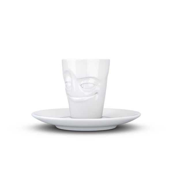 Bílý usměvavý porcelánový šálek na espresso s podšálkem 58products, objem 80 ml-image-4