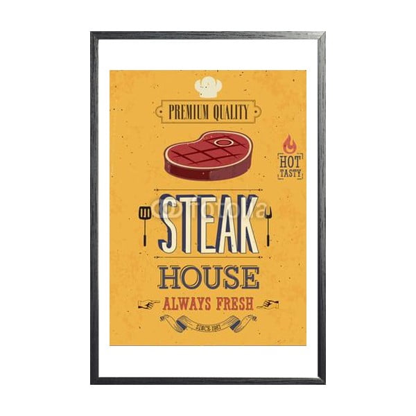 Zarámovaný plakát Vintage Steak House, černý rám