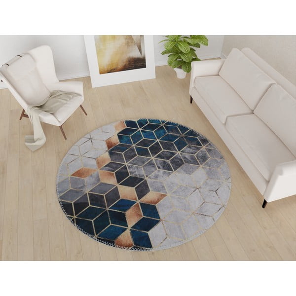 Pratelný kulatý koberec v bílo-petrolejové barvě  ø 100 cm – Vitaus-image-1