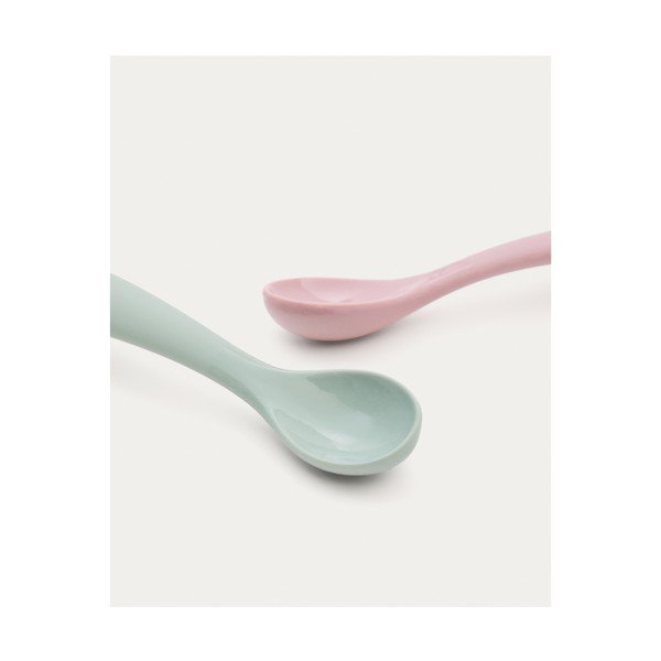 Růžové/tyrkysové plastové/ze silikonu dětské lžičky v sadě 2 ks Lili – Kave Home-image-4