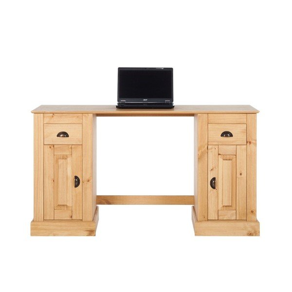 Přírodní pracovní stůl z borovicového dřeva s 2 dvířky Støraa Tommy-image-3