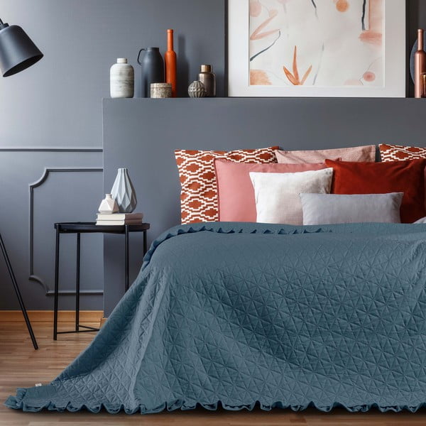 Modrý přehoz přes postel AmeliaHome Tilia Marine, 220 x 240 cm-image-1