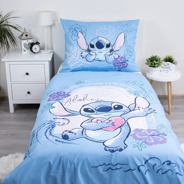 Modré bavlněné dětské povlečení na jednolůžko 140x200 cm Lilo and Stitch "Wave" – Jerry Fabrics-image-1
