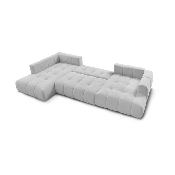 Světle šedá rozkládací/s úložným prostorem rohová pohovka (levý roh/do "U") Fuji – Bobochic Paris-image-4