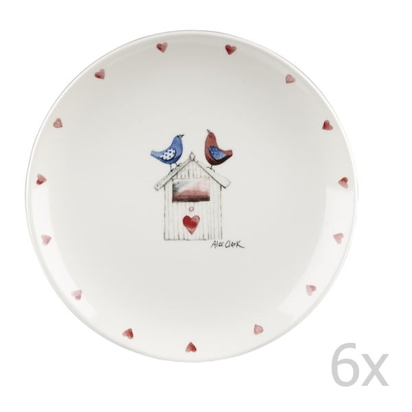 Sada 6 ks talířů Churchill China Two Lovebirds, 20 cm