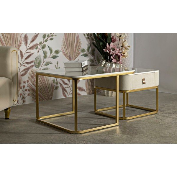 Krémové/ve zlaté barvě konferenční stolky v sadě 2 ks v dekoru mramoru 50x70 cm Beauty – Mauro Ferretti-image-1