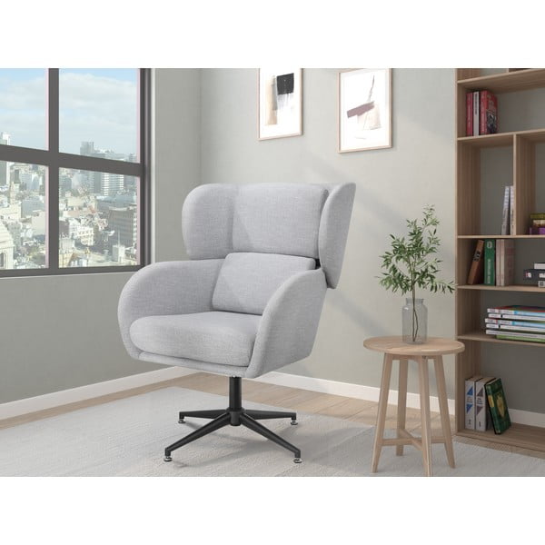 Světle šedé sametové křeslo ušák Vanessa – Støraa-image-2