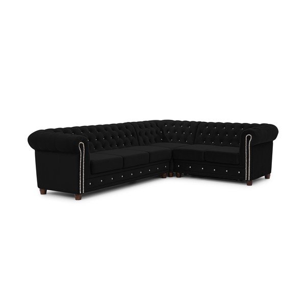 Černá sametová rozkládací rohová pohovka (pravý roh/do L) York Blik – Ropez